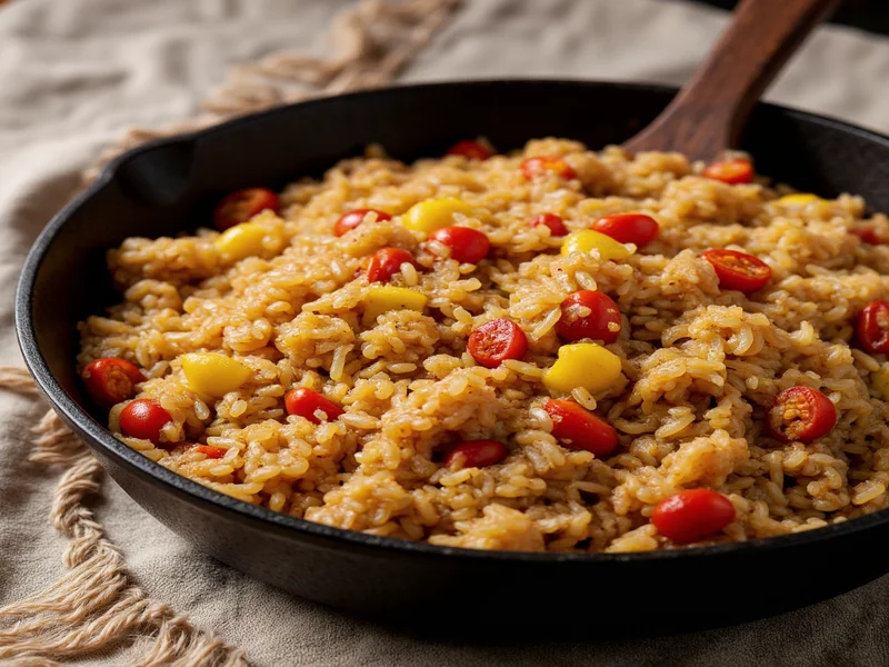 Homemade dirty rice in cast iron skillet