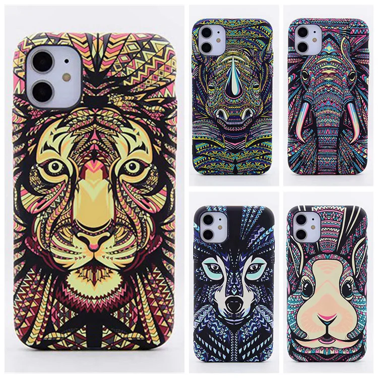 

New Fluorescent Noctilucent Cartoon Animal World Phone Case Wolf Embossed Glow in Dark case For iphone 13, 18 colors for choice