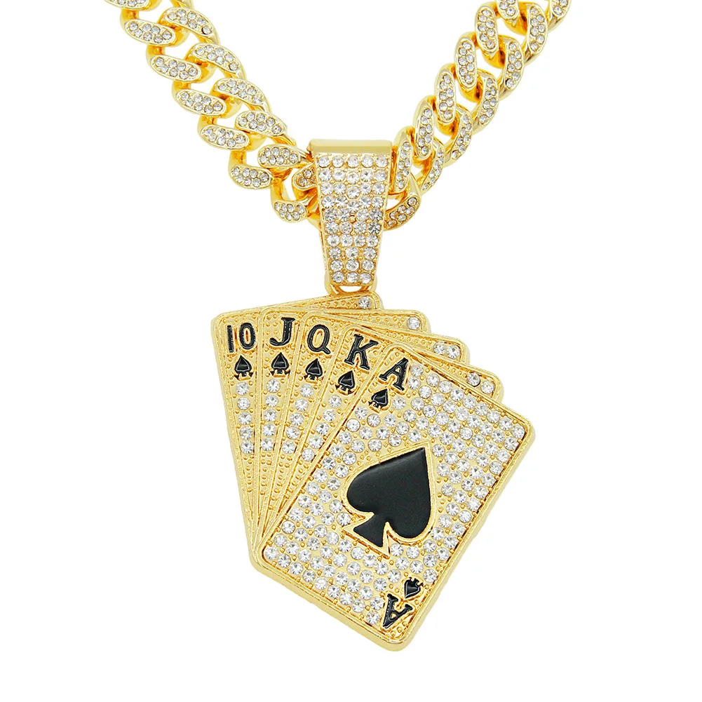 

DUYIZHAO Fashion Hip Hop Poker Pendant Iced Out Cards Pendants with Full Rhinestones Cuban Chain Cool Jewelry Party Gift for Men