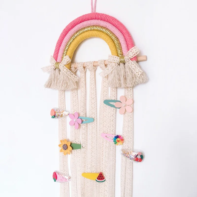 

INS Nordic style woven rainbow children's hairpin hair accessory storage belt wall-mounted tiara finishing belt finishing rack