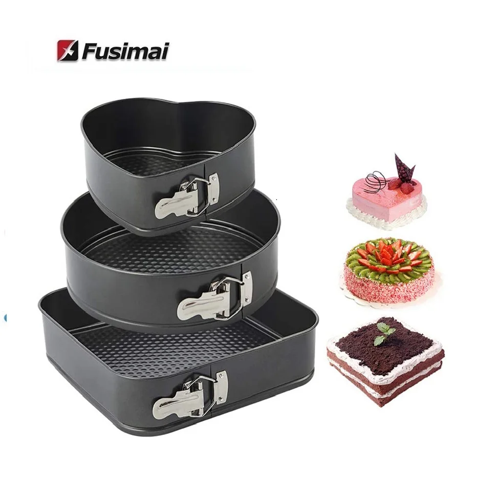 

Fusimai Heart-shaped Round Square Detachable Baking Pans Baker Springform Pan 3 Pieces/set