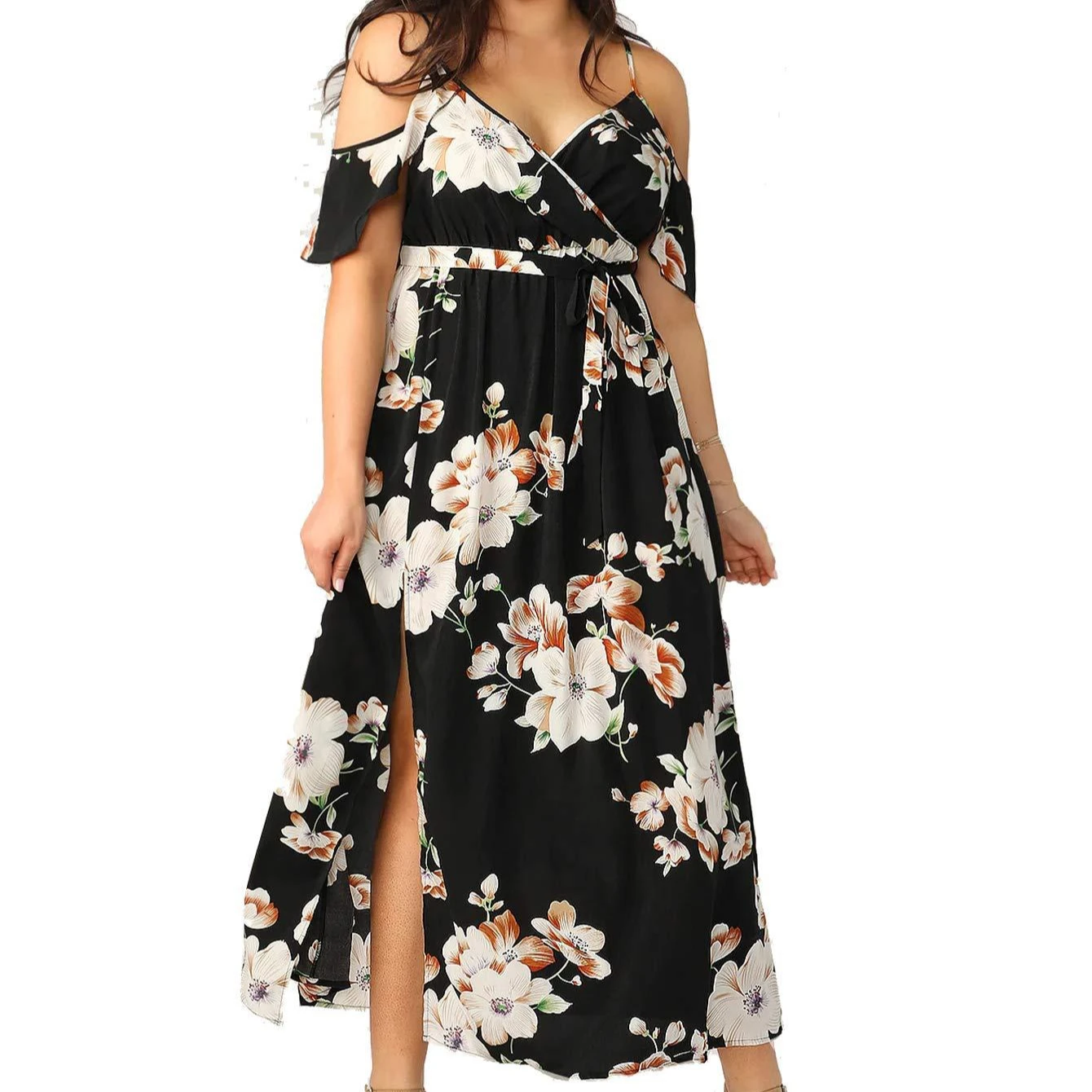 

European and American Women's Bohemian Floral Sling Long Skirt Amazon Women's Large Size