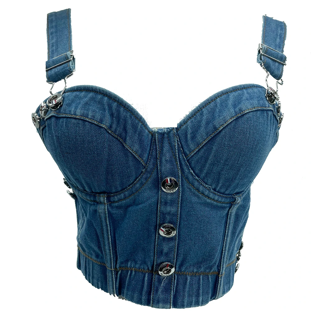 

LQD1021Sexy Stretch button Shiny Bustier Crop Top with Hook Eye Closures