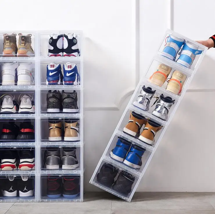 

New Products shoe organizer Custom Wholesale Home Decor Sneaker Shoe Racks Storage Boxes, Transparent black.