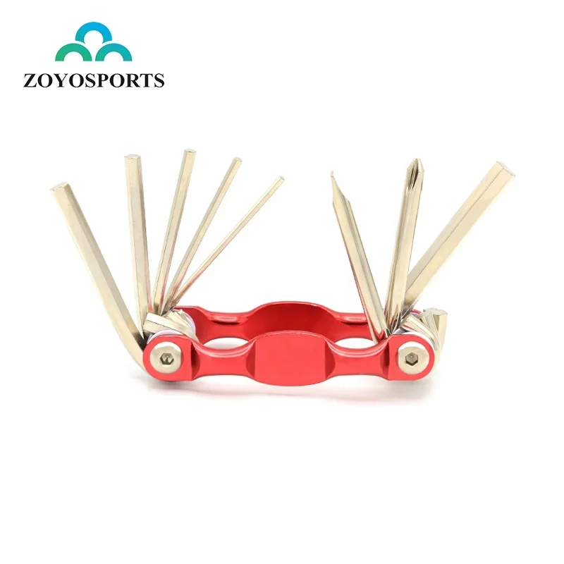 

ZOYOSPORTS Mini tools 9-Function One Piece Super Light Folding tool Bicycle Tool, Red