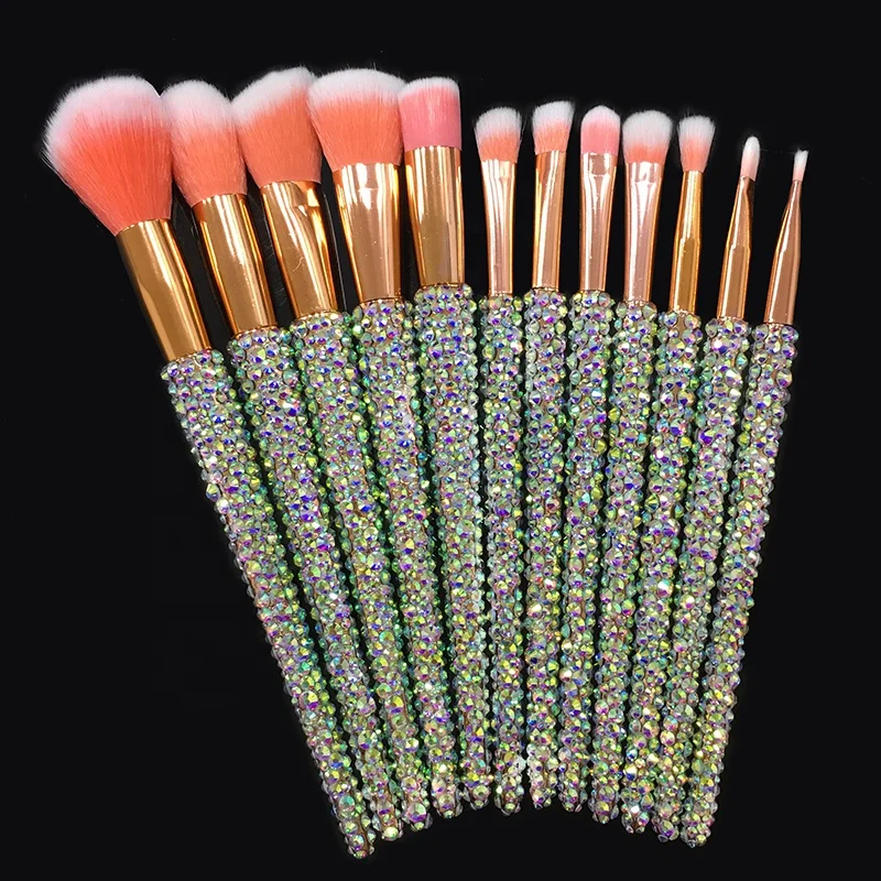 

12 Piece Luxury Diamond Bling Make Up Brushes Crystal Rhinestone Makeup Brushes, Pink