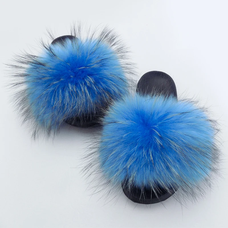 

With Low Price High Quality Indoor Home Real Raccoon Fur Slippers, 15 colors