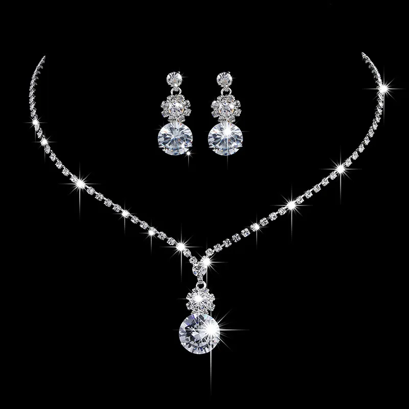 

Fashion New Arrival Glitter Bride Wedding Jewelry Round Zircon Stone Pendant Luxury Jewelry Sets For Girls Ladies, Picture
