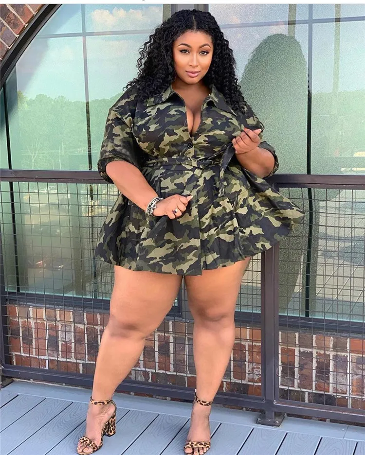 

Women Long Sleeve Dresses Army Printed Fashion Mini Dresses Lace Up Plus Size Women Clothing Dress, Army green