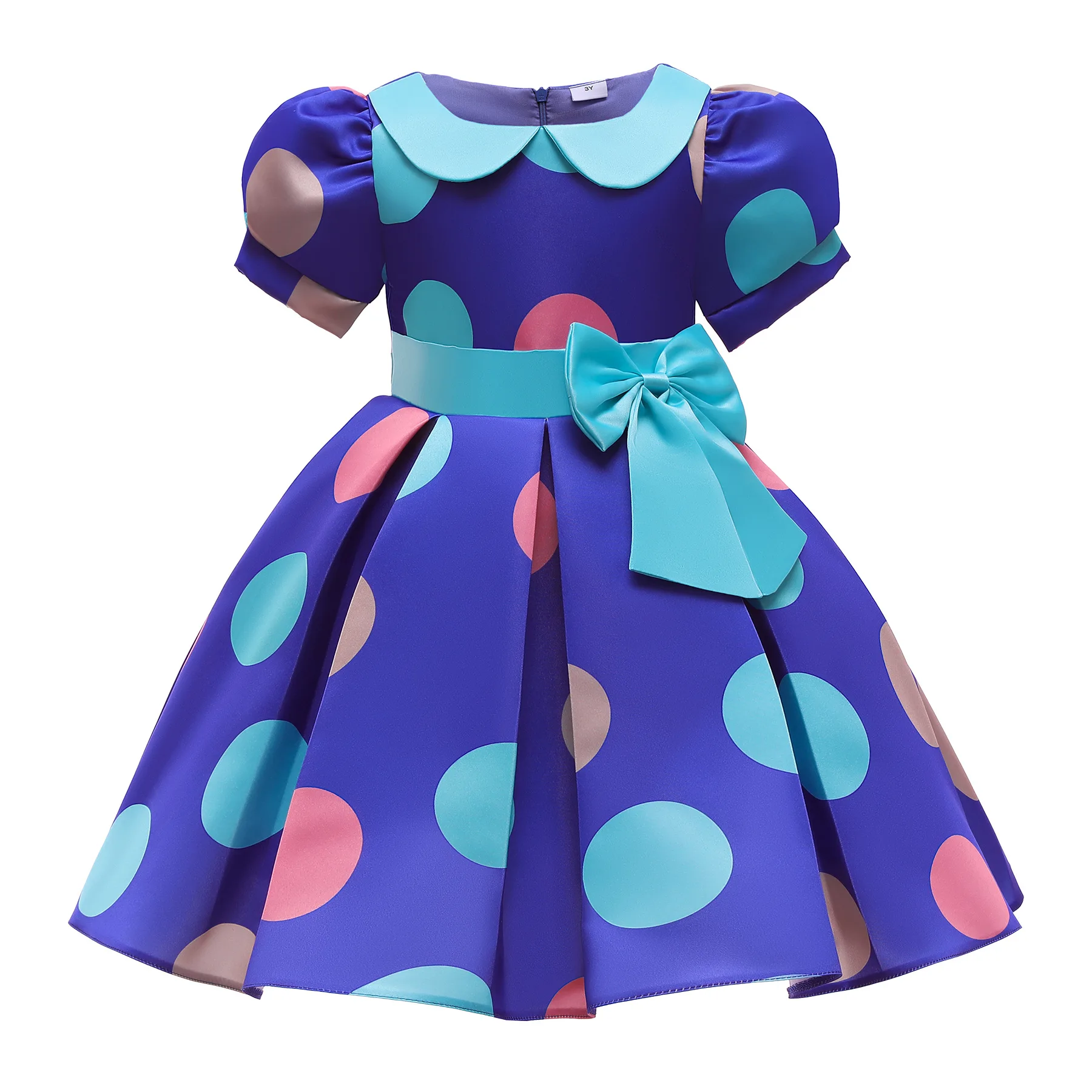 

0078 Kid Baby Girl Dot Print Dresses Birthday Party Wedding Formal Clothing Princess Dress Children Prom Ball Gown Pageant Dress, As pictures shows