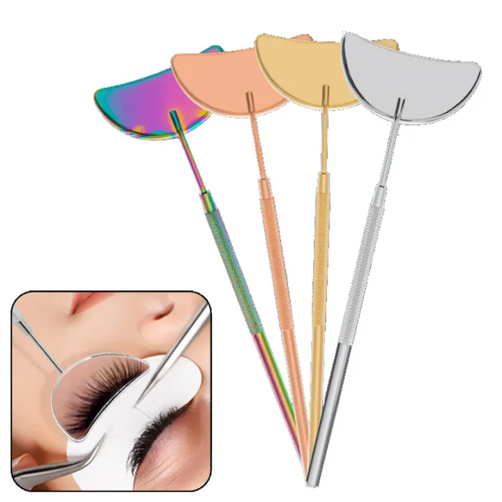 

custom LOGO lash mirror stainless steel lash extensions mirror crescent beauty makeup lash mirror