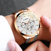 

Stylish fashion Men's Watch 3 Sub Dial Quartz Alloy Stainless Band Date Montre Homme Trendy Three Dials Business Wristwatch