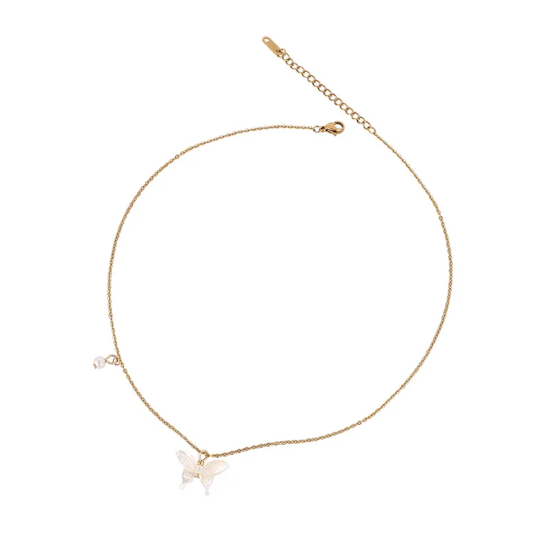 

Elegant Imitation-Shell Butterfly Pendant Necklace Simple Temperament Alloy Clavicle Chain Women Daily Life Jewelry