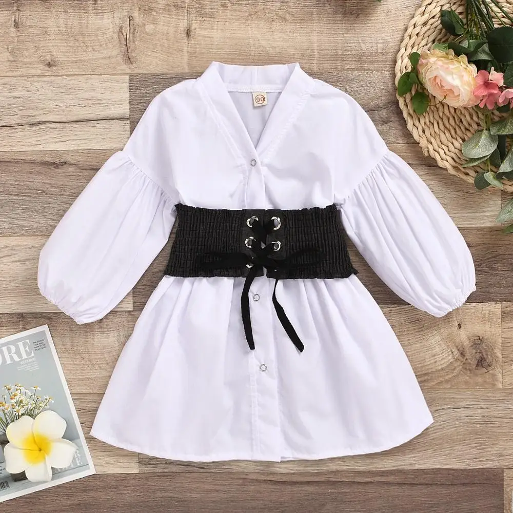 

New fashion toddler Girls spring long sleeve belt shirt dress Children's Clothes Girls casual Dress, Picture shows