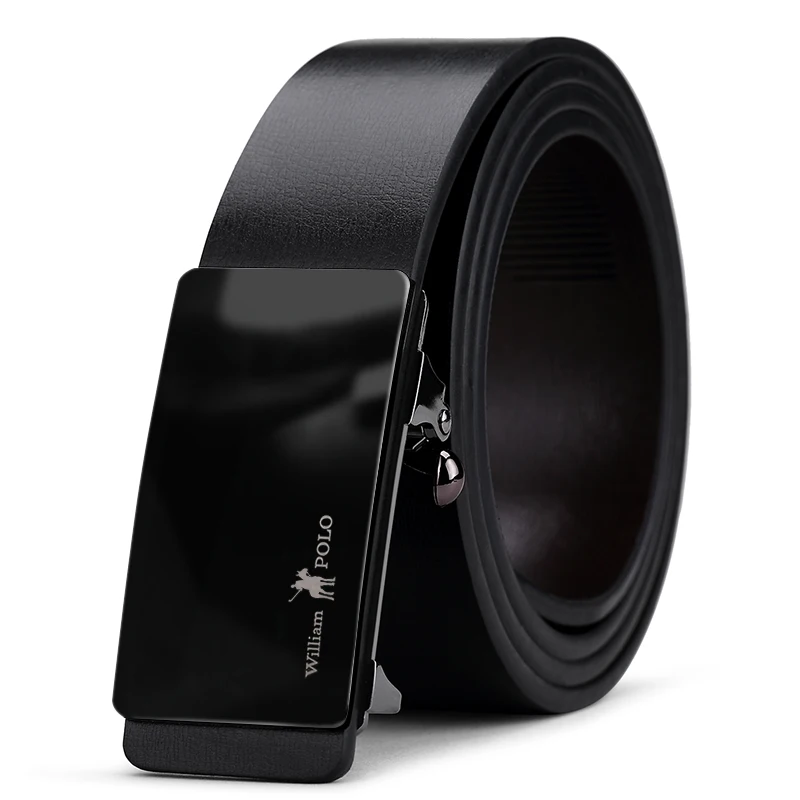 

WILLIAMPOLO brand mens leather genuine belt black fashion alloy luxury automatic buckle youth leather simple business men's belt