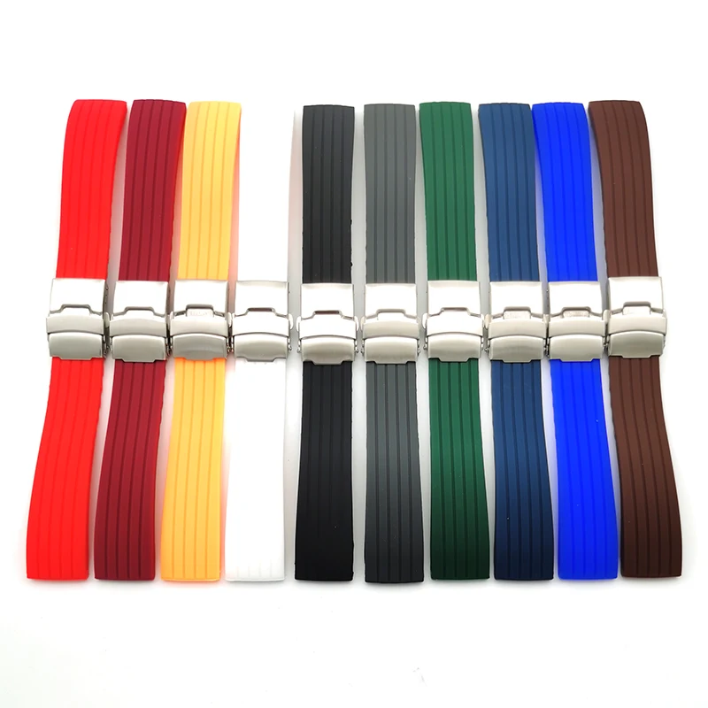 

double lock buckle multi color size sport tire pattern wrist rubber silicone watch strap band