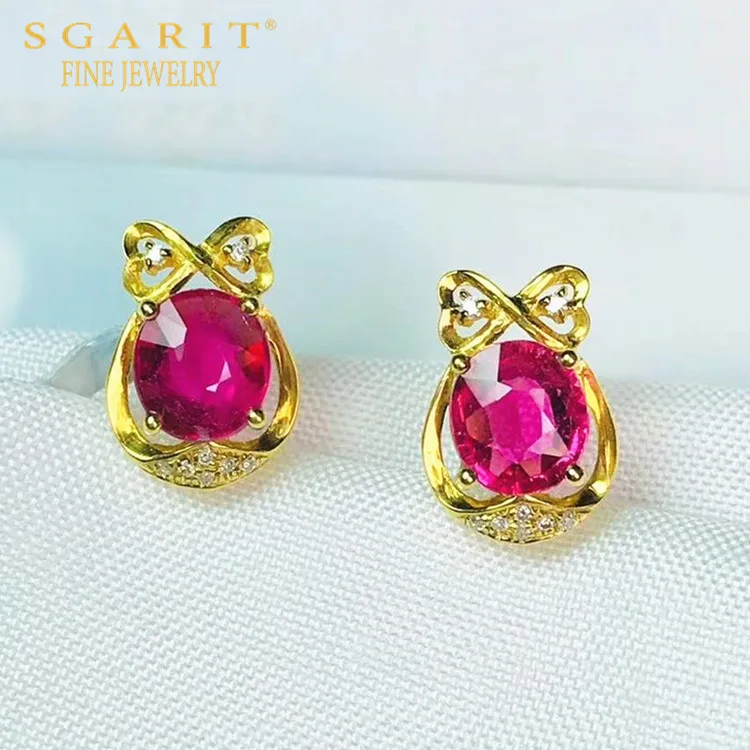 

SGARIT affordable luxury bridal stone jewelry with price 18k gold stud earring 1.49ct natural red tourmaline earring
