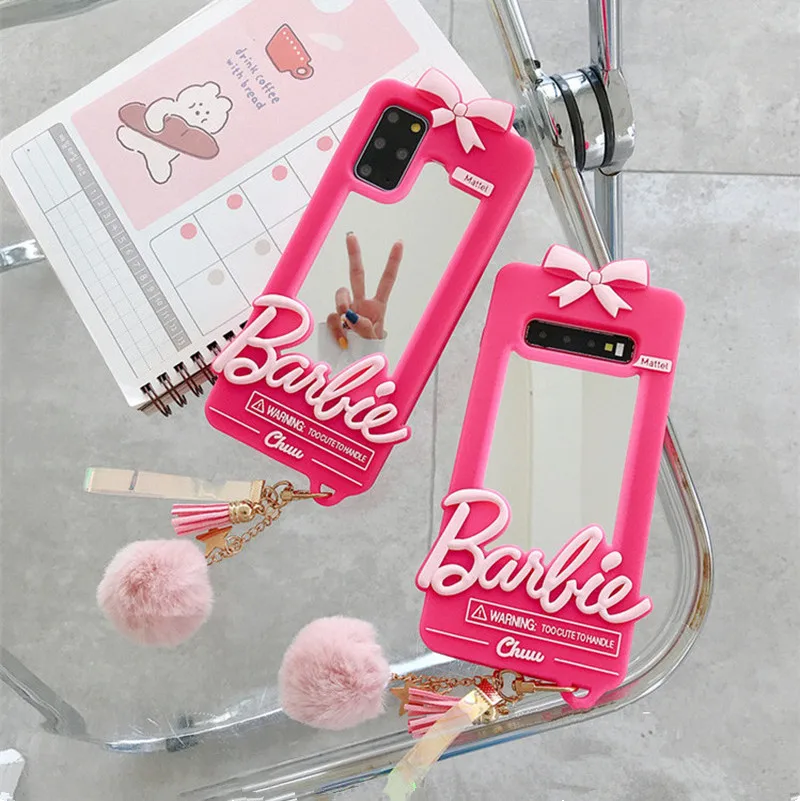 

Luxury designer mirror phone case with chain for Samsung galaxy s10 s20 ultra s9 note 10 9 shockproof 3d silicone case cover, Hot pink
