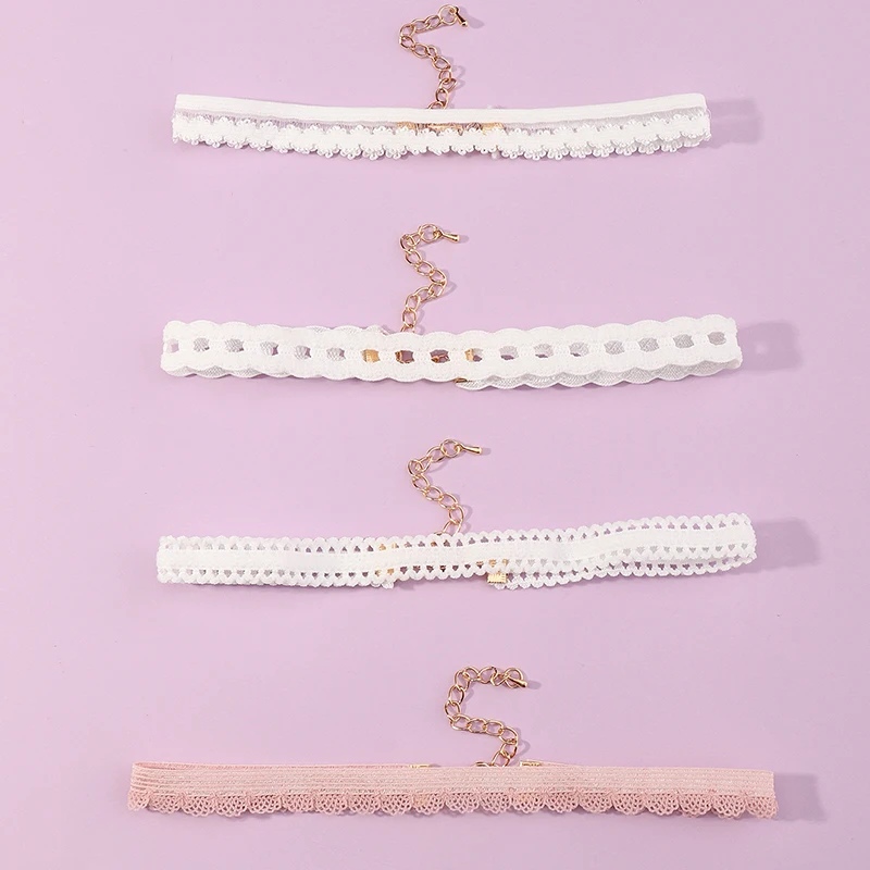 

4pcs/set Fashion Simple Clavicle Chain Lace Choker Necklace Cute Wholesale Jewelry Sets For Women Girl