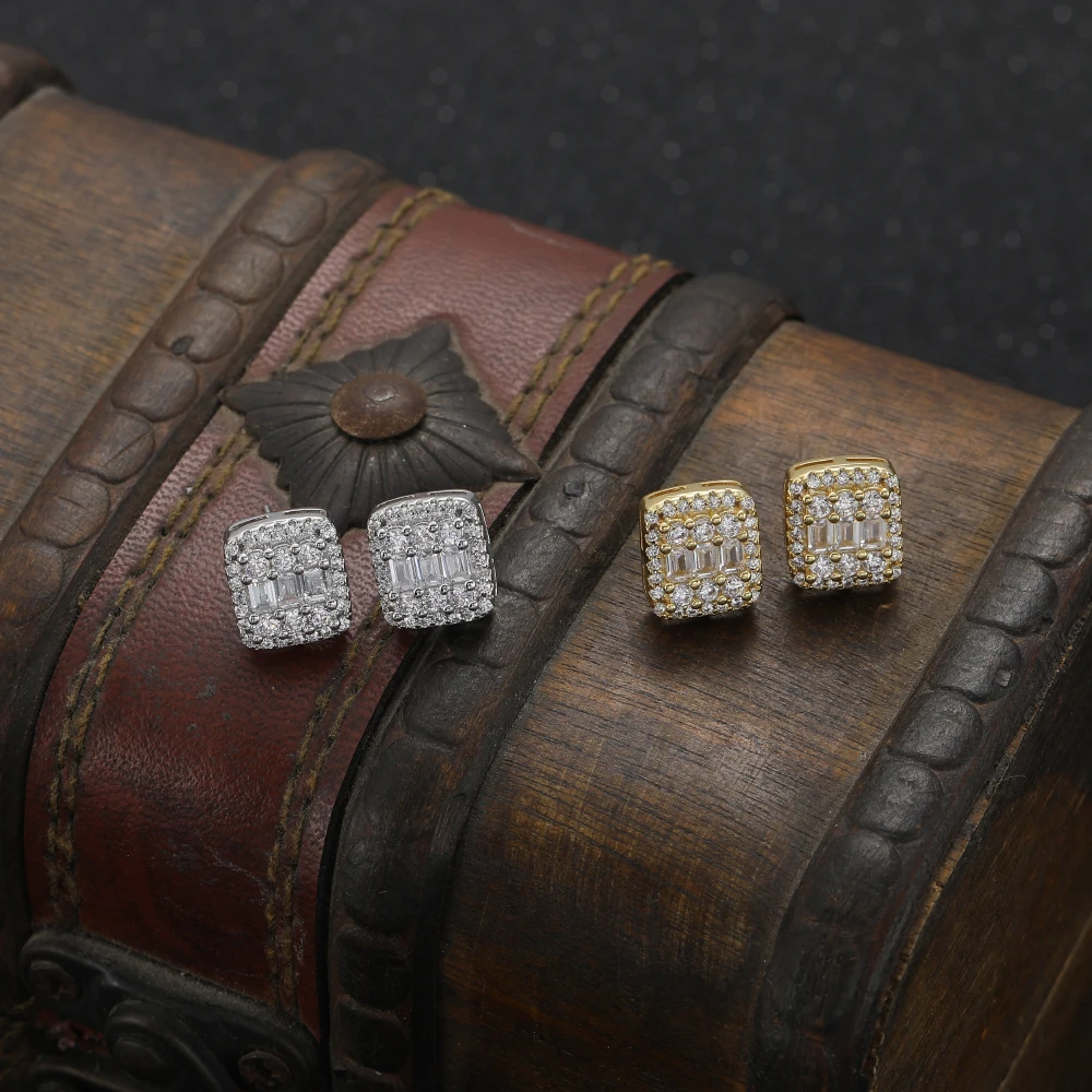 

E025 women Brass CZ earring setting zircon stud earrings hip hop iced out