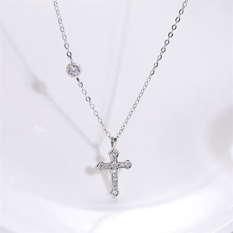 

Wholesale Jesus Necklace Cross Pendant Diamond 925 Sterling Silver Cross Necklace, Picture