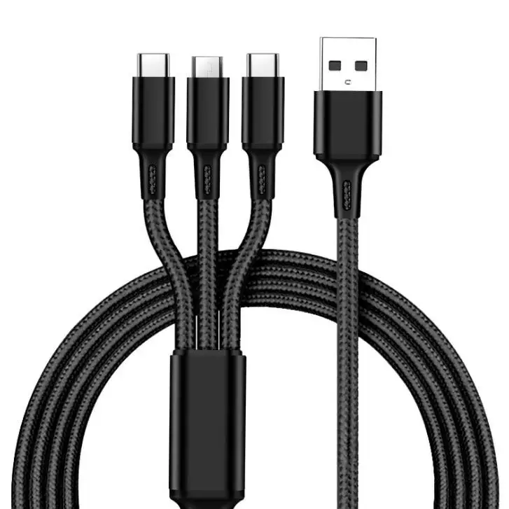 

3in1 Universal 4.1 ft Fast Data Charging Braided Woven 8 Pin Micro USB Cable For ios Android type c smart phones tablets, Multi color