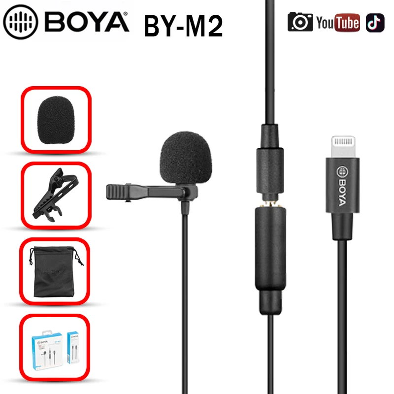 

BOYA BY-M2 6m Clip-on Mini Collar Condenser Lapel Mic Professional Audio Lavalier Microphone No Battery For iPhone/iPad Recorder