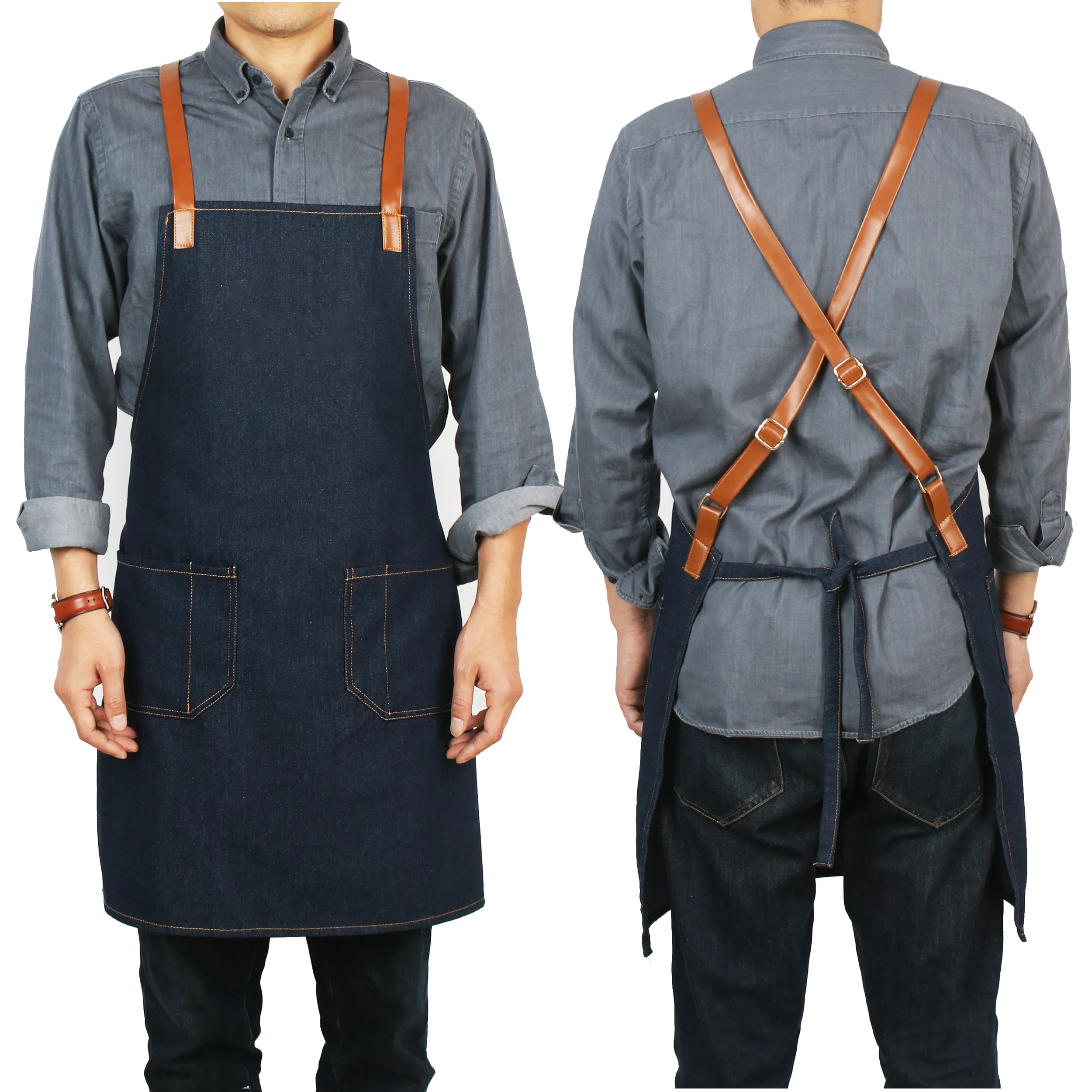 barista 皮革围裙酒吧咖啡厅牛仔围裙