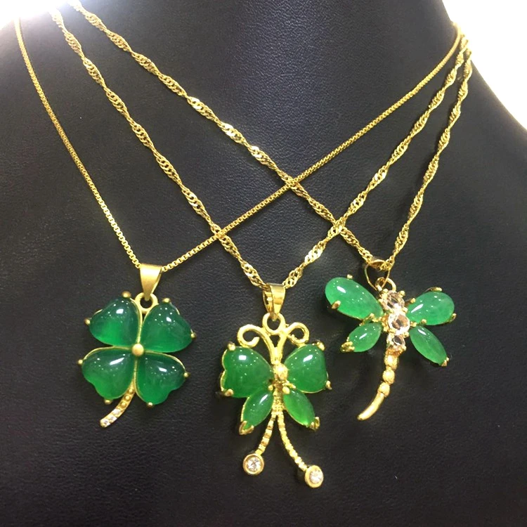 

Green agate pendant four leaf clover jade pendant necklace clover pendant women charm necklace