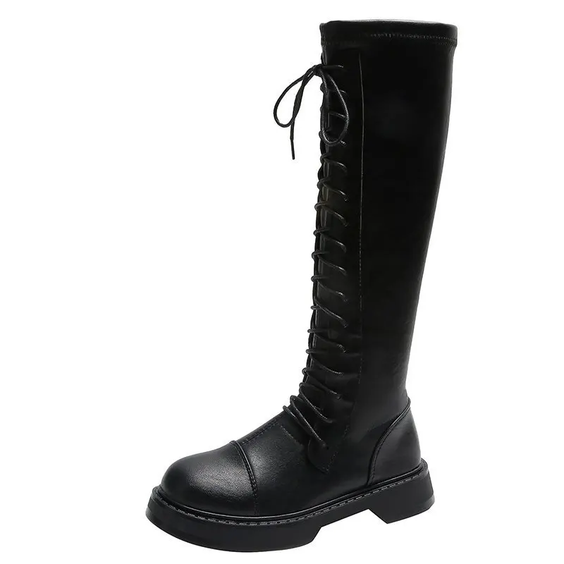 

Amazon AliExpress Hot Selling Women's Boots Solid Color Long Tube Thick Heel Round Toe Strap Women Sexy Boots