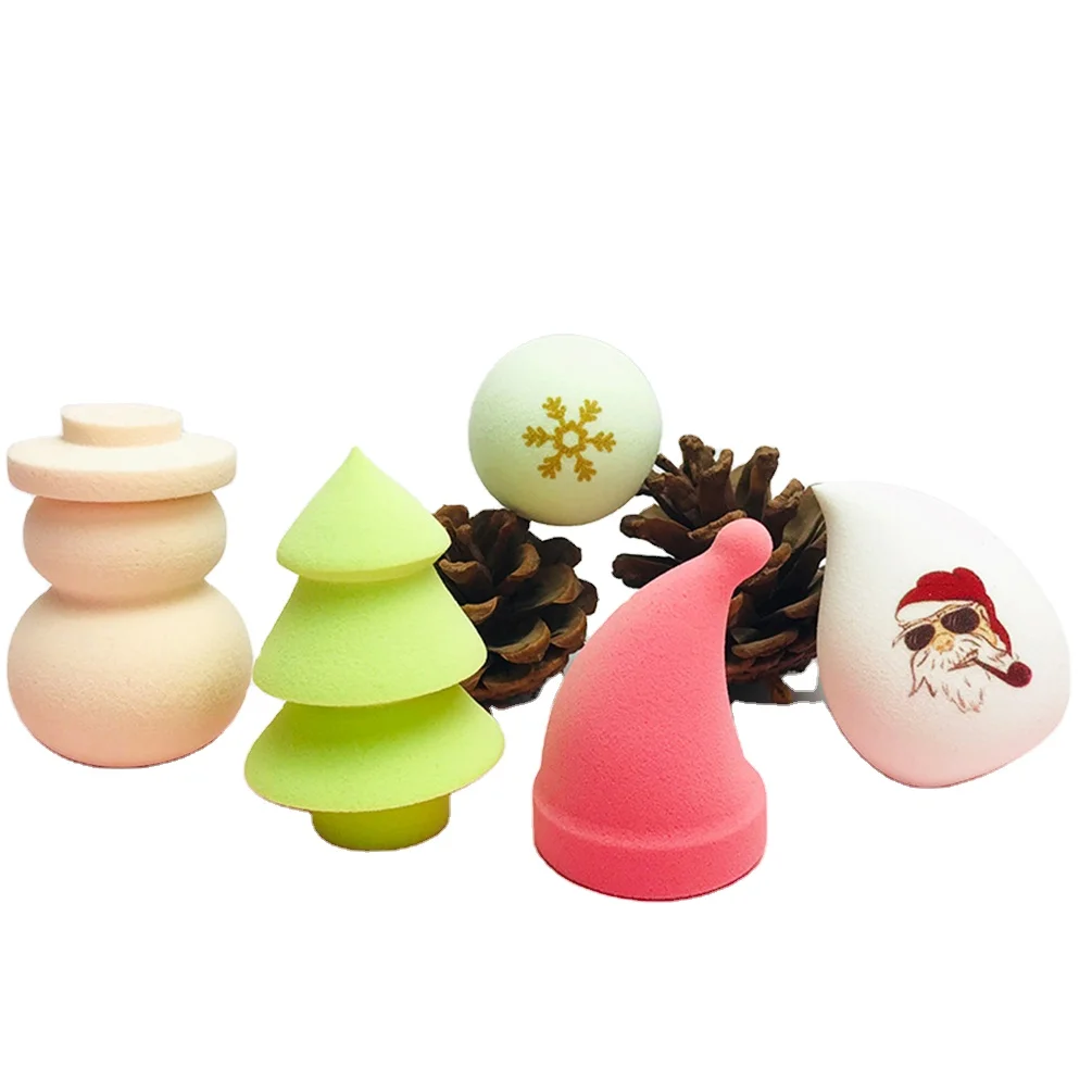 

New Special-shaped Christmas Tree Puff Private Label Hydrophilic Polyurethane Snowman Beauty Egg Christmas Hat Makeup Sponge
