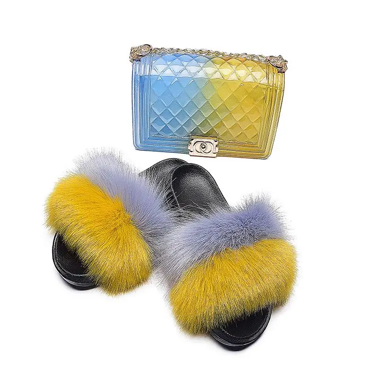 

Hot sale soft purses and fur slides fur slides & purse sets
