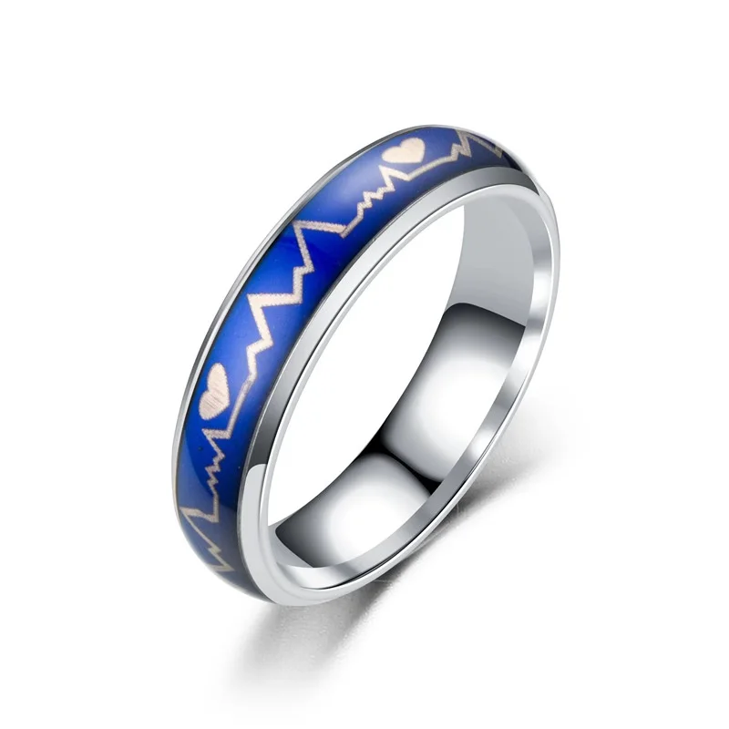 

Amazing Jewelry Electrocardiogram ring Emotion Variable Temperature changing color mood ring Stainless Steel Ring