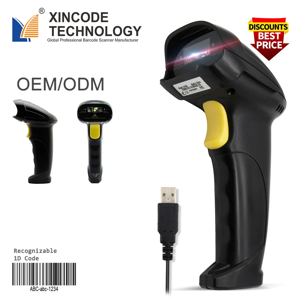 

Xinccode Online Shop China Handheld Barcode Scanner Reader USB Wired 1D Bar Code Scan for POS X-9100, Black/white