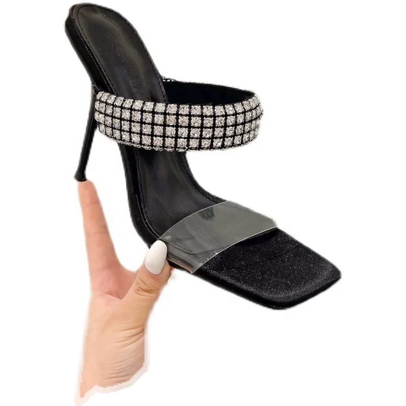 

855-10 Deleventh shoes transparent pvc clear heels high quality ladies summer sandals slippers rhinestone high heel shoes