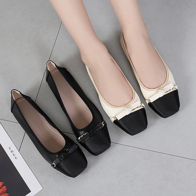 

Hot selling big size 44 square toe good quality ballet flat shoes ladies pumps shoes casual flat shoe for woman