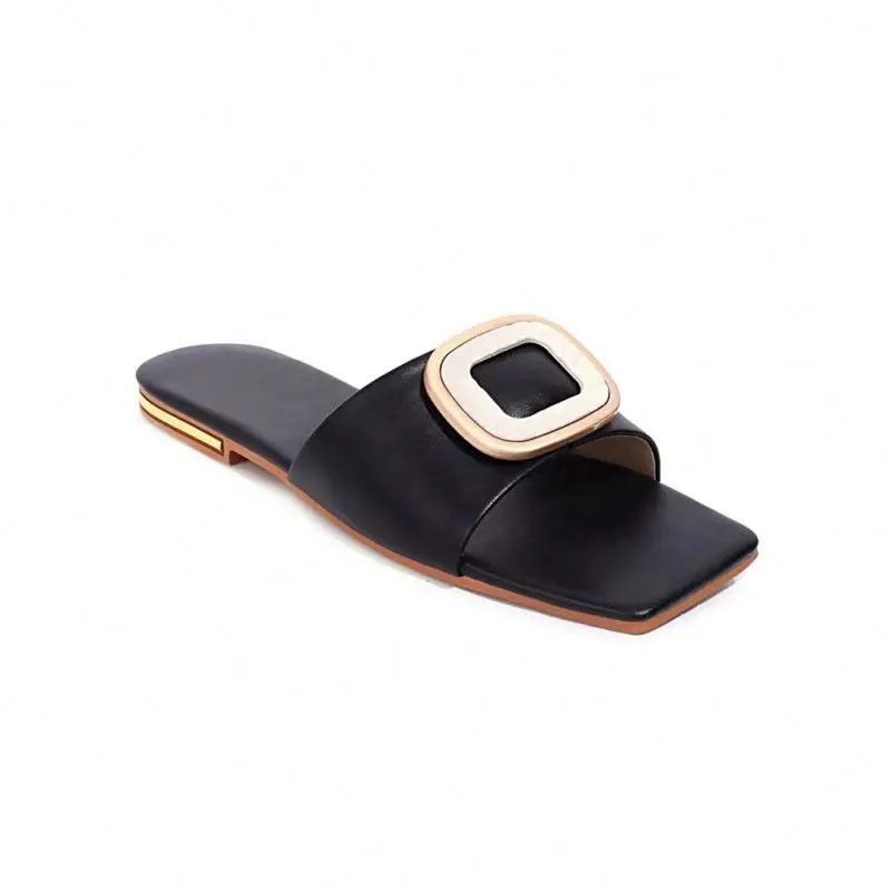 

2021 Fashion new arrivals high quality sandals solid color square head women summer outdoor indoor plus size slippers, Black, pink, beige