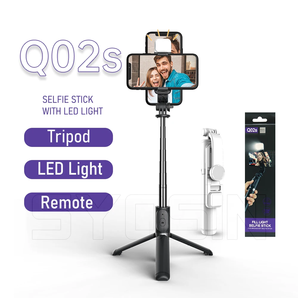 

SYOSIN Q02s Best Seller 2021 Selfie Stick Tripod 360 Rotation Phone Holder 1040mm With LED Fill Light Wireless Remote Shutter