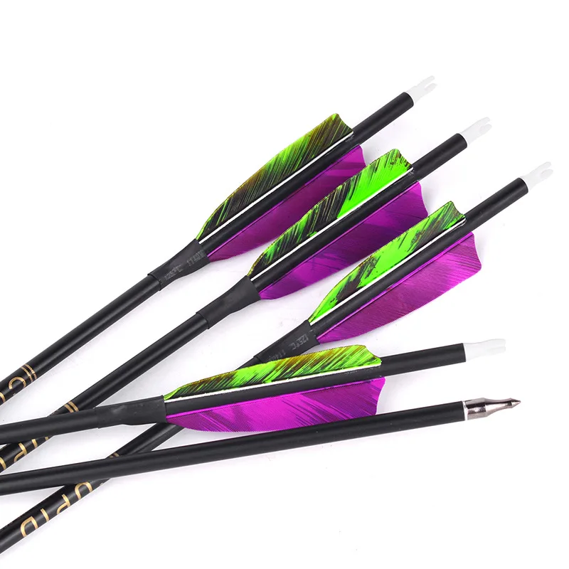 

Od 7.6mm mixed carbon arrows spine 500 600 with real feather, Purple and green