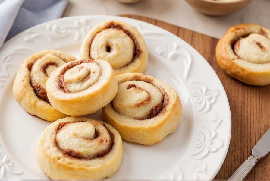 Perfectly baked Pillsbury cinnamon rolls with melted icing drizzled over golden brown rolls on a white ceramic plate