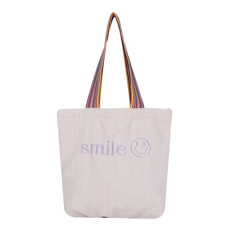 

New embroidered canvas bag women's one shoulder literary style shopping bag large capacity student class bag, Customizable