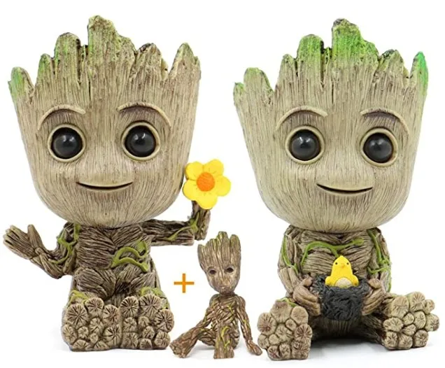 

High Quality Hot Selling Cute Polyresin Resin Tree Baby Groot Flower Pot, Green