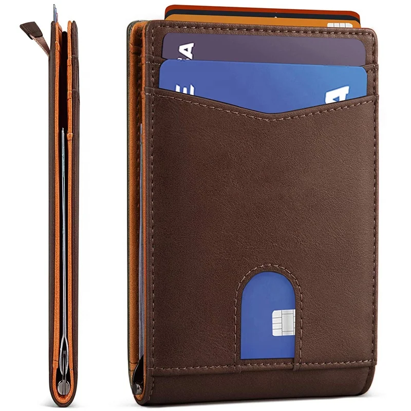 

Boshiho RFID Blocking Leather Wallet 2021 Amazon Hot Sales Mens Slim Smart Money Clip Card Holder with Pull Strap for Men