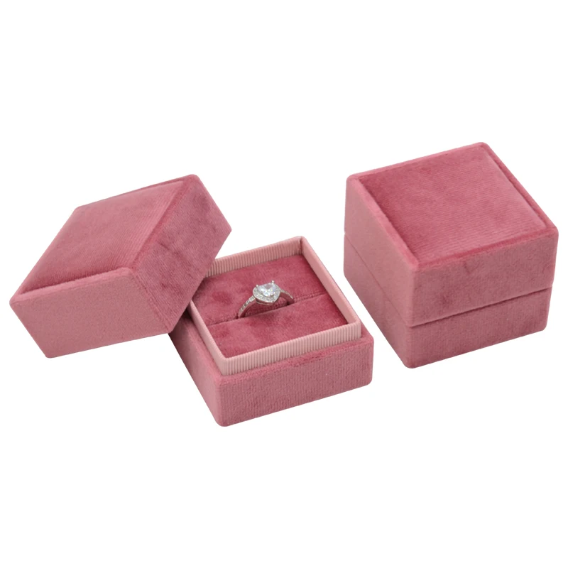 

Display Wedding Logo Custom Jewelry Packaging Dirty Pink Ring Box Velvet, Beige/dirty pink/sky blue/dark blue