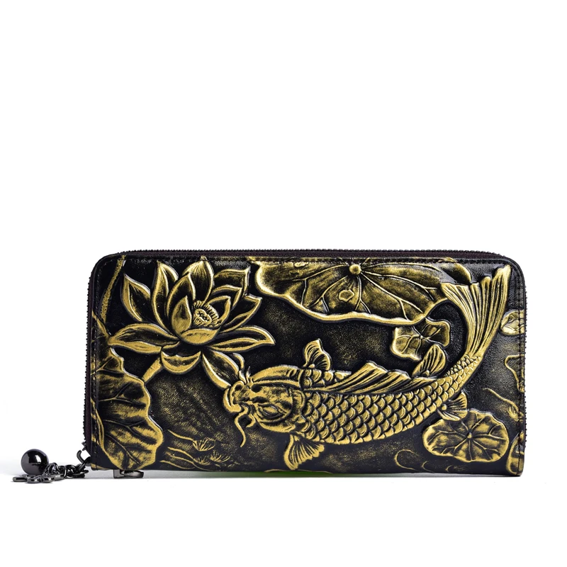 

2021 Multi-function Flower Pattern Embossed Genuine Leather Long Woman Wallet With Card Pockets