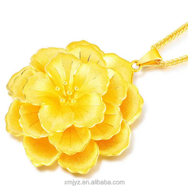 

Brass Gold-Plated Laos Sandy Gold Necklace Gold Flower Pendant Women's Large Flower New Wedding Ornament Supply