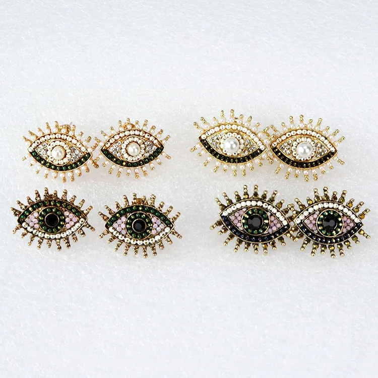 

EM1076 Fashion Pretty Womens Fashion Crystal Glass Pearl Pave Evil Evileye Eye Charm Stud Earrings for Women Girls