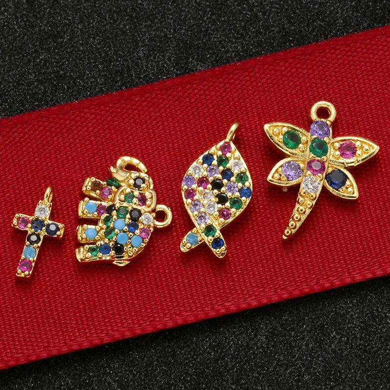 

CZ7889 Thiny Rainbow Diamond Jewelry Charm Small CZ Micro Pave Elephant Fish Bracelet Charms for earring making