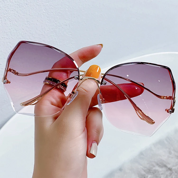 

Fashion Rimless Cutting Sunglasses Brand Designer Ladies Irregular Eyewear Trend Metal Women Shades Sunglasses UV400, 6 colors