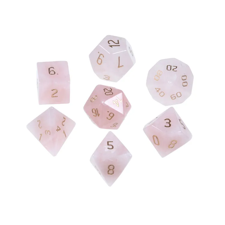 

Rose quartz Engraved Dice Set Stone RPG Dungeons and Dragons Dice Set Polyhedral Gemstone Dice Set